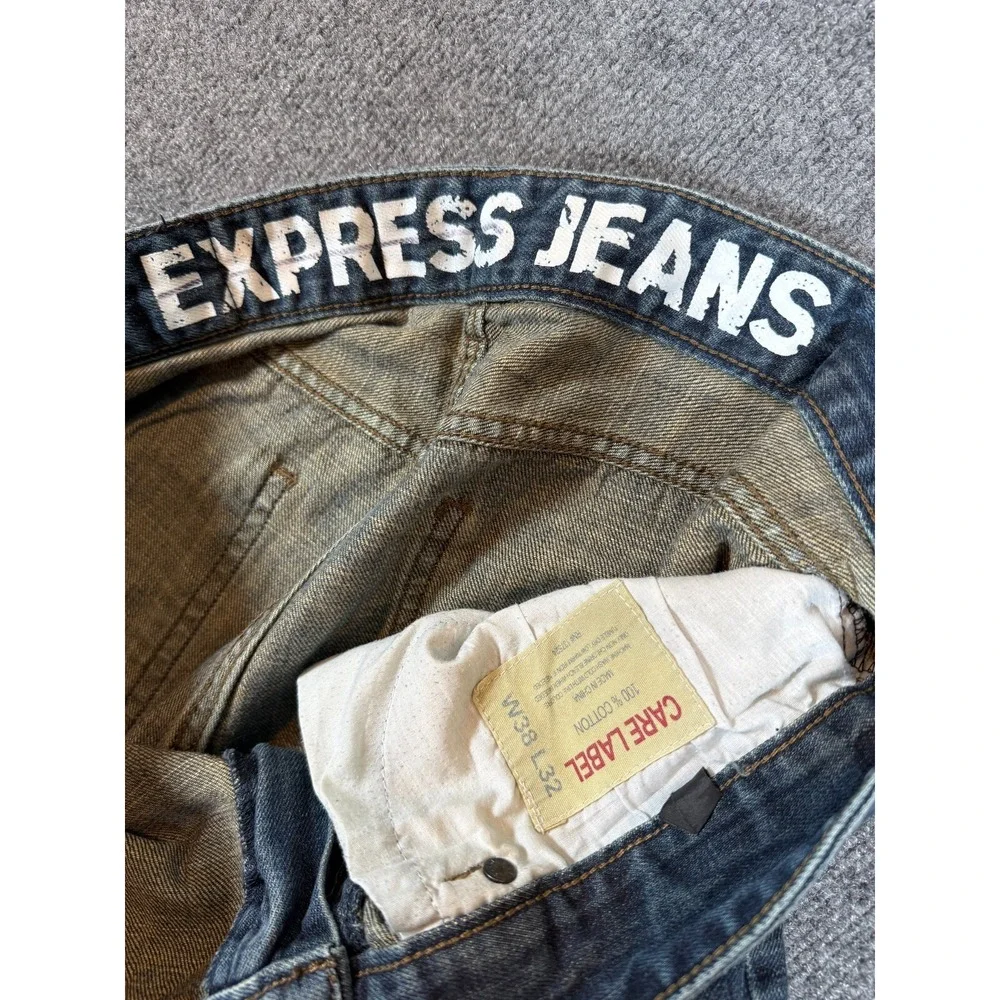 Express Jeans Mens 38x32 Blue Medium Wash Low Rise Bootcut Denim Western VTG 90s